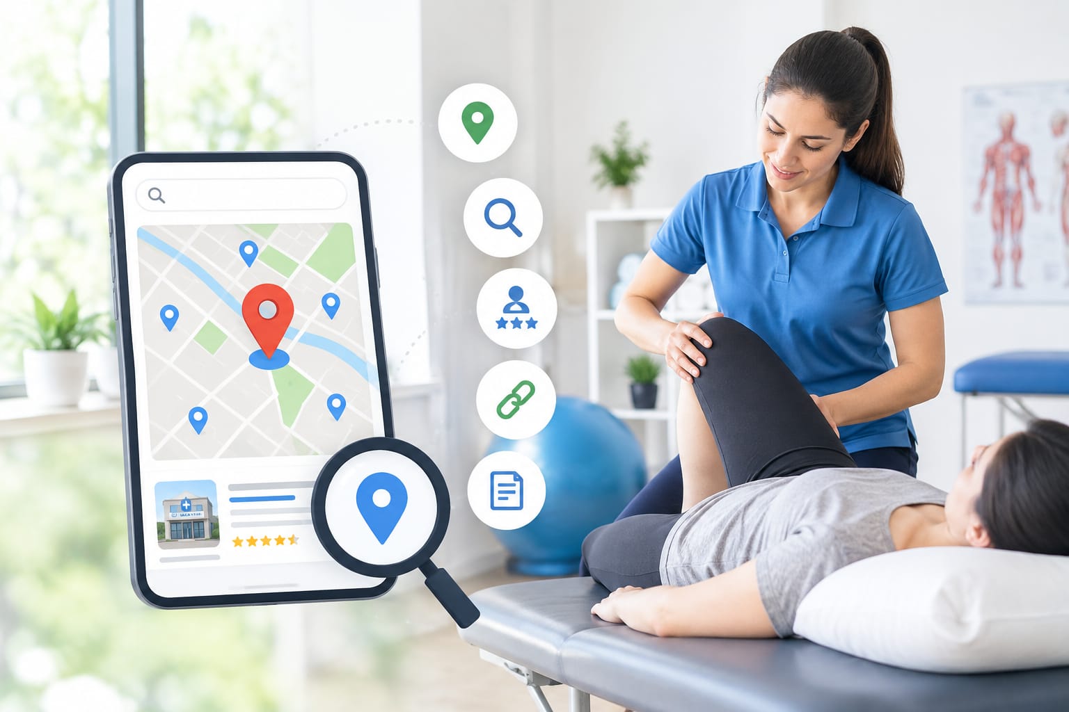 Local SEO for physiotherapy clinics with map and clinic search