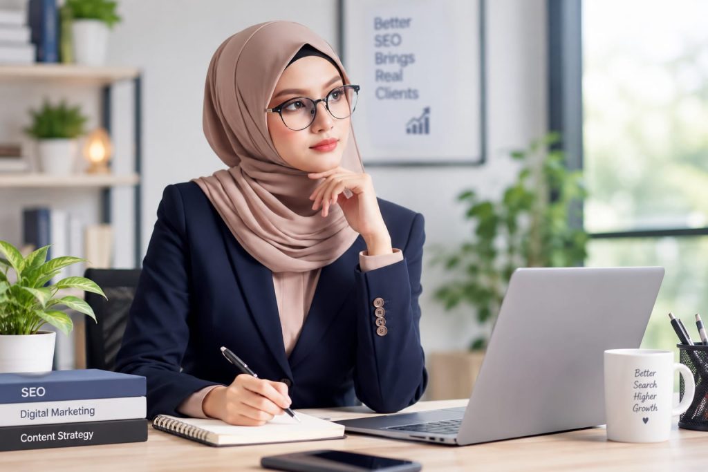 SEO specialist working with a client-focused digital marketing strategy